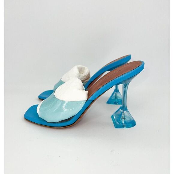 NWT AMINA MUADDI Lupita Sky Blue PVC and Patent Leather Mules Size EU37 - Picture 10 of 14